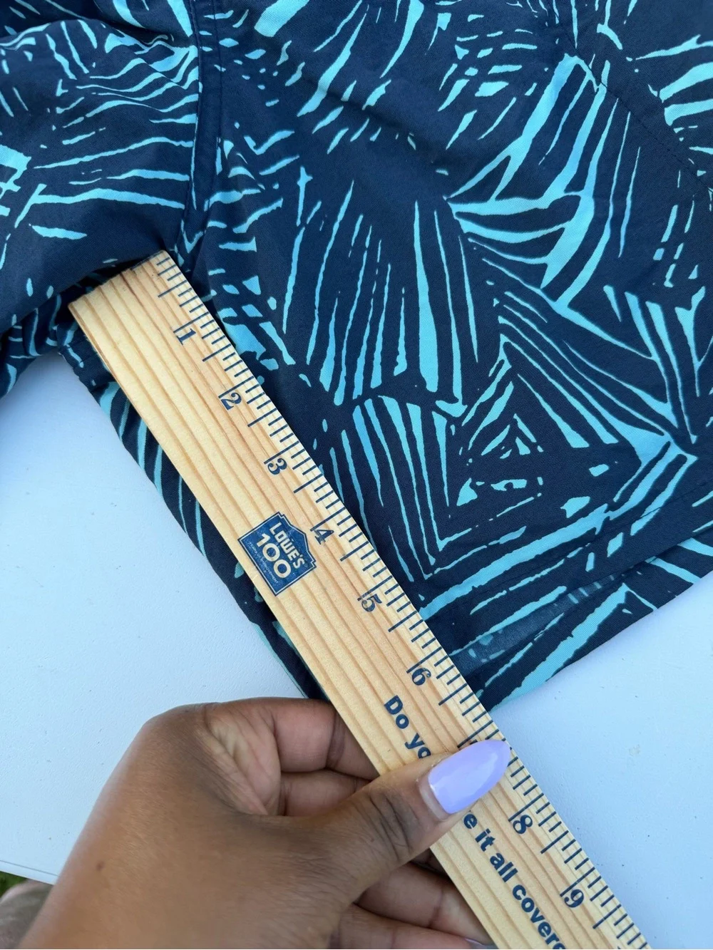 Patagonia Navy and Teal Leaf-Print Swim Shorts